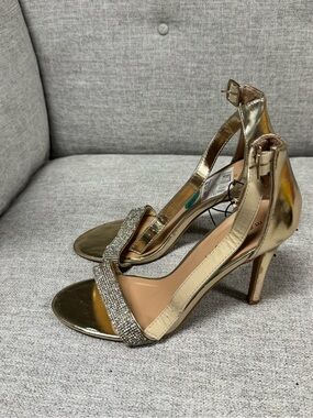 Madden Girl Gold Metallic Rhinestone Ankle-Strap Heels